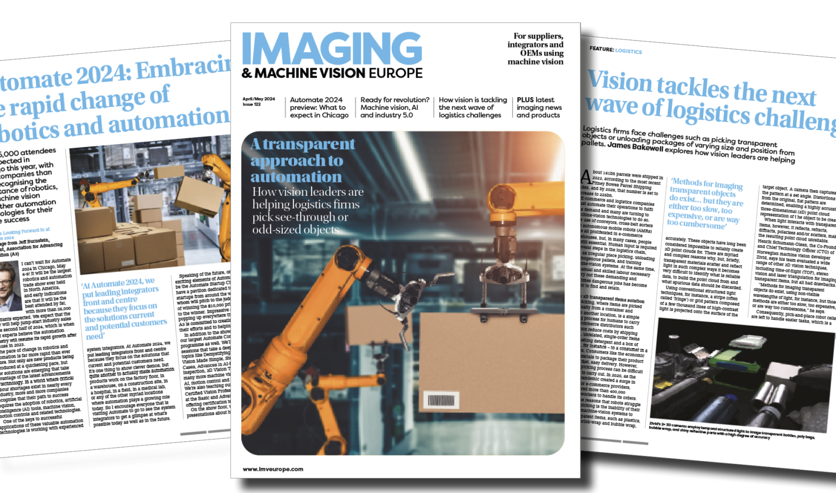 Imaging and machine Vision Europe cover and pages April-May 2024