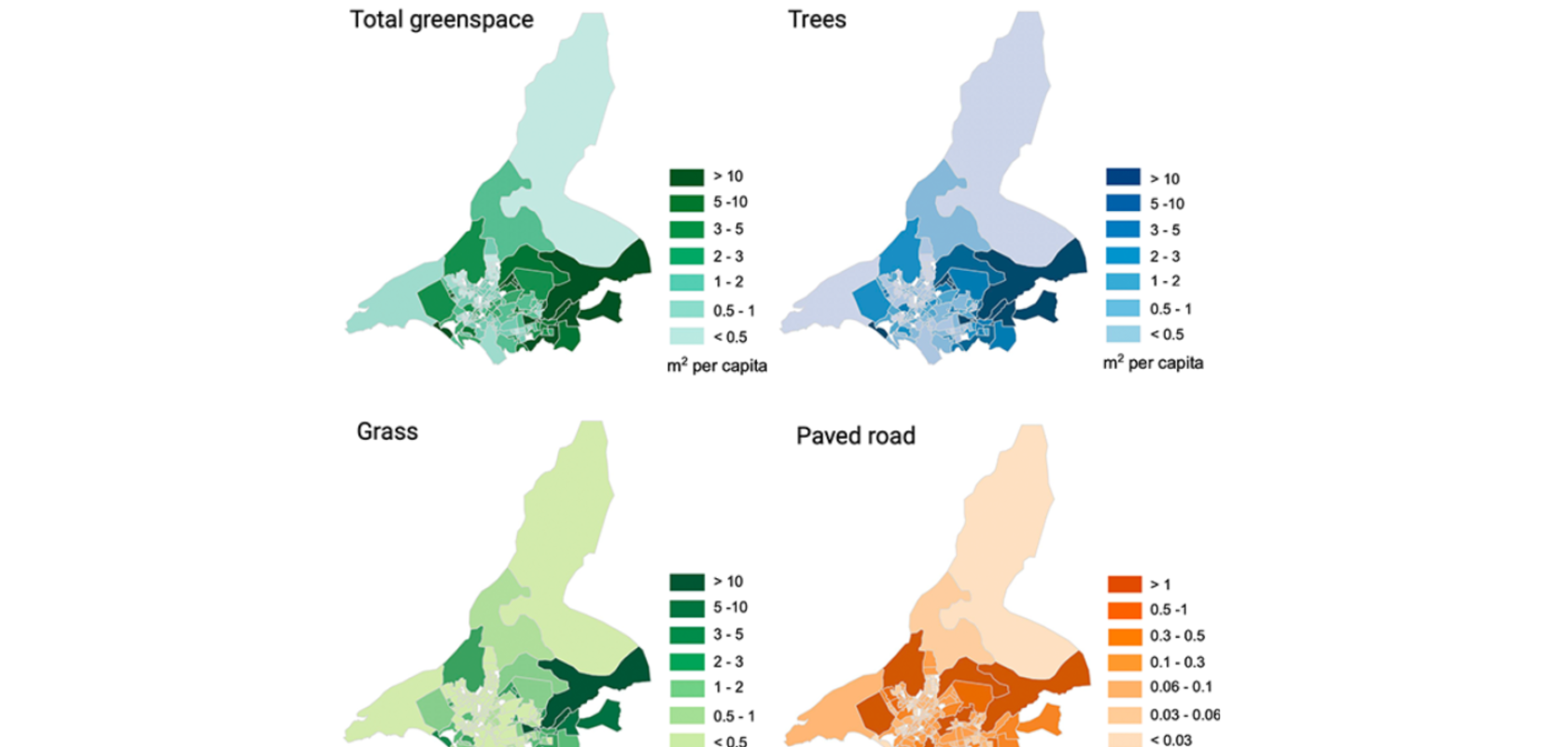 Spatial distribution of green space in Karachi