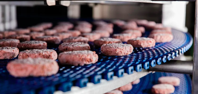 Hamburgers in a meat plant